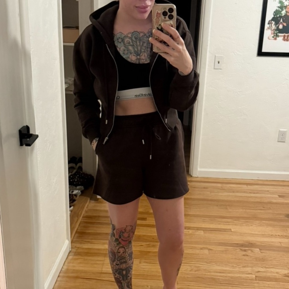 Forever 21 Chocolate Brown Hoodie & Shorts Set